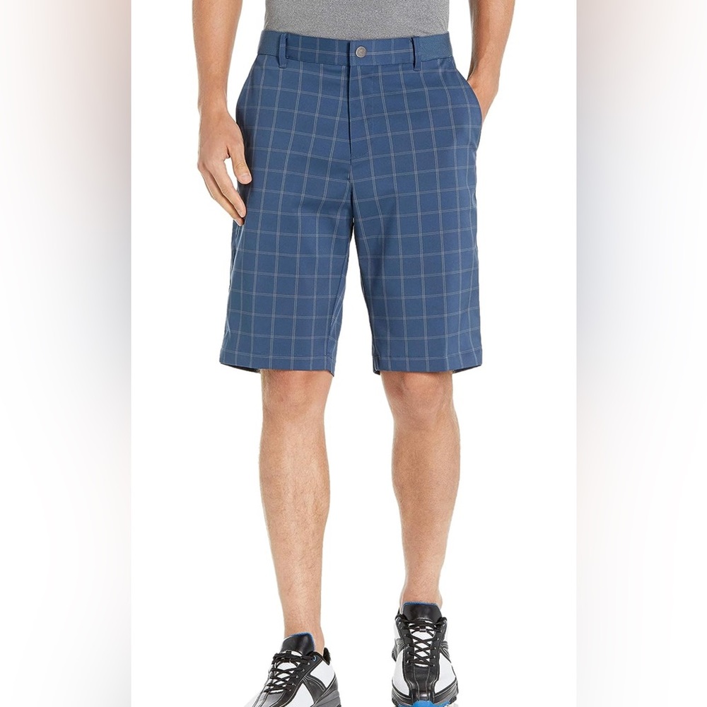 Puma Golf Shorts DryCell Plaid Tech Bermuda Blue Performance Chino Mens Size 28